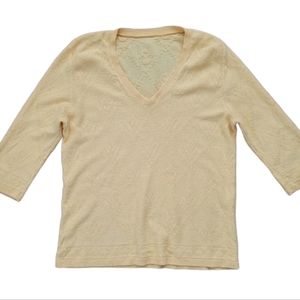 RARE Vintage Pastel Yellow Flower Knit V Neck Sweater Spring Casual Lightweight